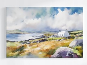 Vászonkép Canvas Akvarell Tengerpart Házikó Tenger Írország 120x80