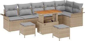 vidaXL Kerti Kanapé Szett párnával 9 pcs Bézs polirattan