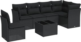 vidaXL 7 részes fekete polyrattan kerti ülőgarnitúra párnával