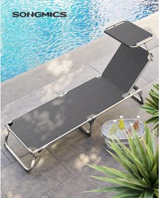 Napozóágy 55x193x31 cm, állítható napozóágy napellenzővel, füstszürke