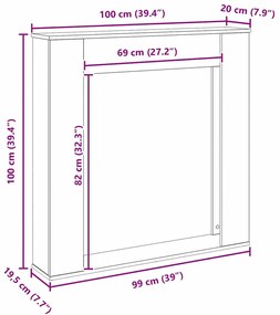 fekete tölgy színű szerelt fa kandallóburkolat 100x20x100 cm