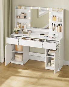 KAILYN Fésülködő asztal, tükrös sminkasztal LED világítással puffal és 2 szekrénnyel