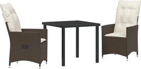 vidaXL Kert étkező szett párnával 3 pcs Barna polirattan