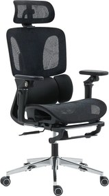 HOMCOM Prémium ergonomikus irodai szék, állítható derék- és fejtámlával, 6D karfákkal, lábtartóval, hálós, fekete
