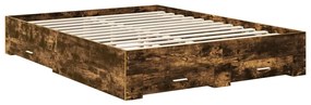 vidaXL Ágykeret fiókkal fejtámlával Füstölt tölgy 150 x 200 cm Faanyag