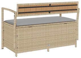 bézs polyrattan kerti tárolópad párnával