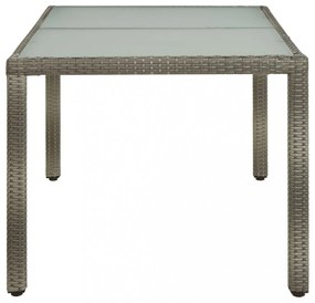 szürke polyrattan és edzett üveg kerti asztal 150 x 90 x 75 cm