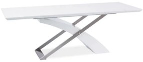 Meghosszabbítható étkezőasztal, fehér extra magasfényű HG/fém, 160-220x90 cm, KROS