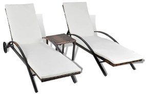 Barna polyrattan napozóágyak asztallal