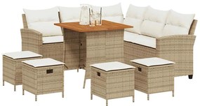 6 részes bézs polyrattan kerti ülőgarnitúra párnákkal L-alakú
