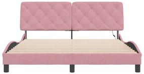 rózsaszín bársony ágykeret LED-ekkel matrac nélkül 160 x 200 cm