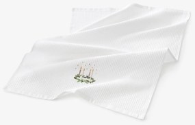 Goldea karácsonyi hímzett waffle konyharuha - adventi koszorú fehér alapon 50 x 70 cm