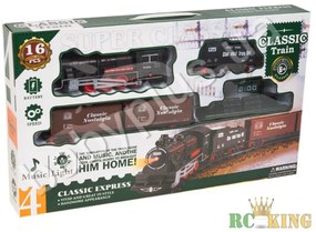 Classic Train Nagy Klasszikus Gőzmozdony Vonat Készlet 16 db-os Zenél Világít