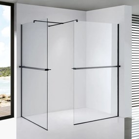 Stuxi Milano Kombi Plus 2 Black Walk-in zuhanyfal, 110x70 cm, 8 mm vastag vízlepergető biztonsági üveggel, 2 polccal és törölközőtartóval