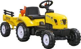 HOMCOM Pedál Traktor Pótkocsival - Gyermek Pedál Traktor Játék 3 Éves Kor Felett, Kültérre, Kertbe, Fém Sárga, 133 x 42 x 51 cm | Aosom