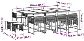 vidaXL 13 részes bézs polyrattan kerti étkezőgarnitúra párnákkal