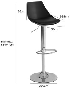 Fekete bőr utánzat állítható magasságú bárszék szett 2 db-os (ülésmagasság 56,5 cm) – Casa Selección