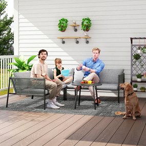 Outsunny Kerti Bútor Garnitúra, polirattan nappali garnitúra sarokkanapéval, asztallal és párnákkal, 6 személyre, sötétszürke