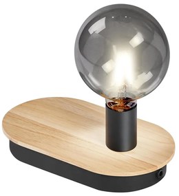 Ledvance - Dekoratív érintőasztali lámpa USB-vel DECOR WOOD 1xE27/8W/230V