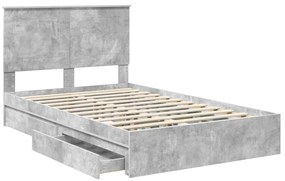 vidaXL Tárolós Ágy fejtámlával Beton Szürke 135 x 190 cm Faanyag