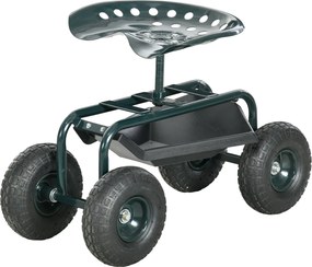 Outsunny Görgős Műhely Kocsi Tárolókosárral, Mobil Görgős Ülőke Kert Roller Ülőhely Kisméretű Kerti Eszközökhöz Acél Zöld | Aosom