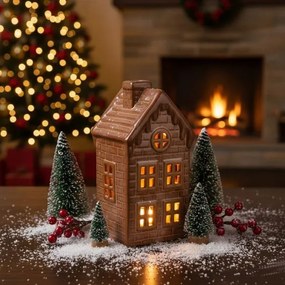 Porcelán házikó ledes világítással - 13,2x6,5x7,7 cm - kék