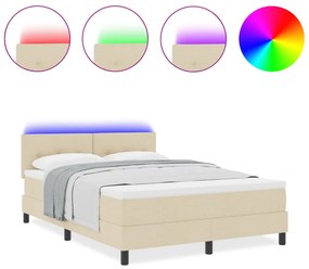 Boxspring Ágy Mattal és LED-del Krém 140x200 cm Szövet