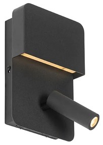 Fali lámpa fekete, LED-del, USB-vel és olvasólámpával kapcsolóval - Robin