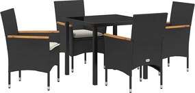 vidaXL Kert étkező szett párnával 5 pcs Fekete polirattan