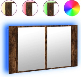 vidaXL füstös tölgy akril LED-es tükrös fürdőszobaszekrény 80x12x45 cm