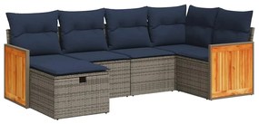 vidaXL 6 részes szürke polyrattan kerti ülőgarnitúra párnákkal