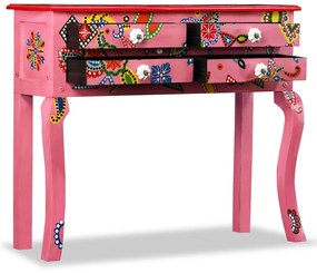 kézzel festett pink, tömör mangófa konzolasztal