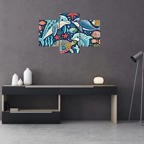 Kép – Rajzolt vízi állatok (90x60 cm)