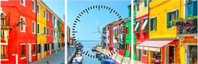 Kép - Burano sziget, Velence, Olaszország (órával) (90x30 cm)