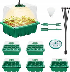 5x Kezdőtálcák Növénytermesztéshez Virágmagok Mini Üvegházak Led Lámpák