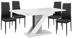 Maasix WGS Szürke-Magasfényű Fehér Z 4 személyes étkezőszett Fekete Coleta székekkel N