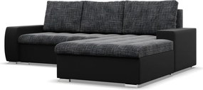 Toronto sarokkanapé, 2 ágyneműtartóval, fonott + műbőr, jobboldali, szürke - fekete