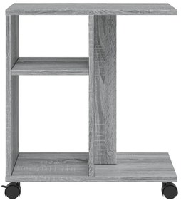 szürke sonoma színű szerelt fa kisasztal kerekekkel 50x30x55 cm
