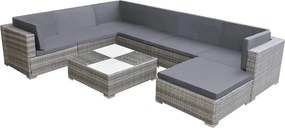 8-részes szürke polyrattan kerti bútorszett párnákkal