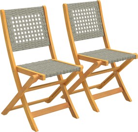 Outsunny 2 db összecsukható akác kerti szék — FSC akác, lélegző rattan ülés, szürke | Aosom