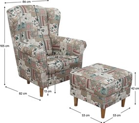 füles fotel puffal, szövet patchwork Viorica 1, ASTRID