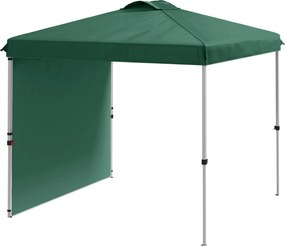 Outsunny Összecsukható Pavilon 2,5x2,5 m Kerti Naptető 1 Oldalfallal, Magasságállítás 3 Szinten, UV-ellenálló, Vízálló Zöld Pavilon Kültéri Kempingezé