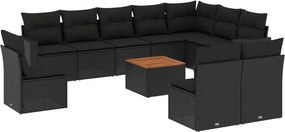 vidaXL 11 részes fekete polyrattan kerti ülőgarnitúra párnákkal