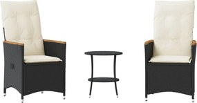 vidaXL 3 részes fekete polyrattan bisztrógarnitúra párnával
