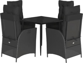 vidaXL 5 részes fekete polyrattan kerti étkezőgarnitúra párnákkal