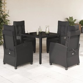 5 részes fekete polyrattan kerti étkezőgarnitúra párnákkal