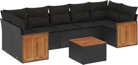 vidaXL 8 részes fekete polyrattan kerti ülőgarnitúra párnákkal