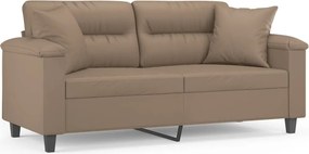 vidaXL 2 személyes cappuccino színű műbőr kanapé díszpárnákkal 140 cm