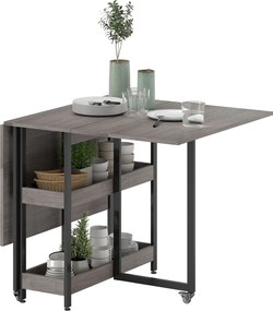 HOMCOM Összecsukható Étkezőasztal 2-4 Fő Részére, 2 Nyitott Polccal, Mobil Étkezőasztal Kerekekkel Kis Terekhez, Étkezőbe, Konyhába 133,4 x 80 x 75 cm