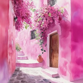 Vászonkép Canvas Város Utca Sikátor Bokor Virágok Marokkó 80x80